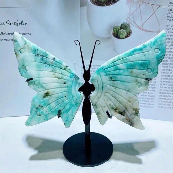 Figurine decorative Crisocolla naturale Ali di farfalla Intaglio di cristallo Artigianato Energia curativa Pietra fortunata Decorazione della casa Regalo di compleanno