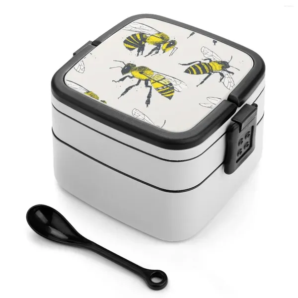 Stoviglie Api Bento Box Pranzo portatile Contenitore per la conservazione della paglia di grano Ape Modello di insetti Disegnato a mano Giallo Nero Personalizzato