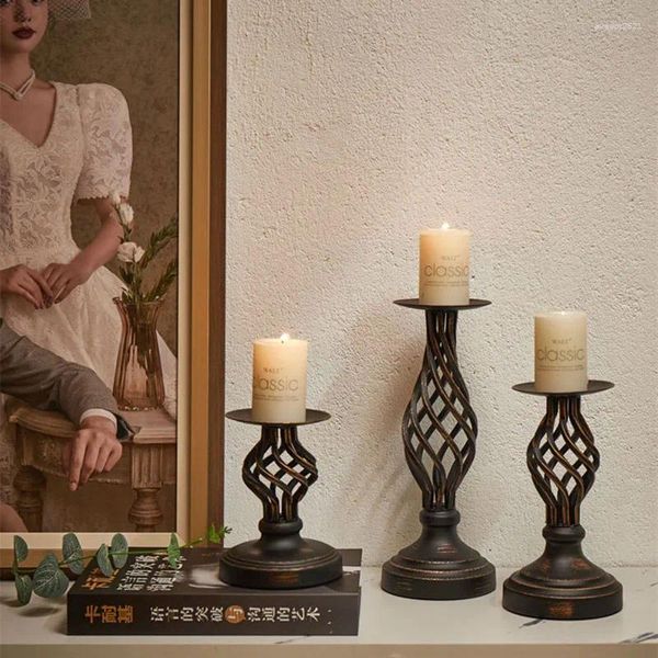 Castiçais suporte oco para casamento à luz de velas jantar adereços americano retro ornamento preto dia dos namorados copo