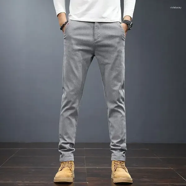 Ternos masculinos casuais de algodão, calças retas soltas, slim fit, primavera outono, alta qualidade, negócios clássicos h18