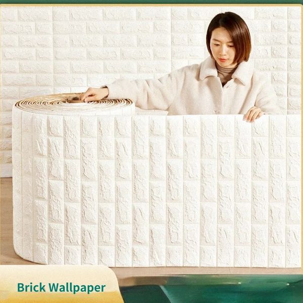 Adesivos de parede 70cm x 1510m 3D papel de parede decoração autoadesivo antigo espuma tijolo sala de estar quarto impermeável adesivo 3d 231101