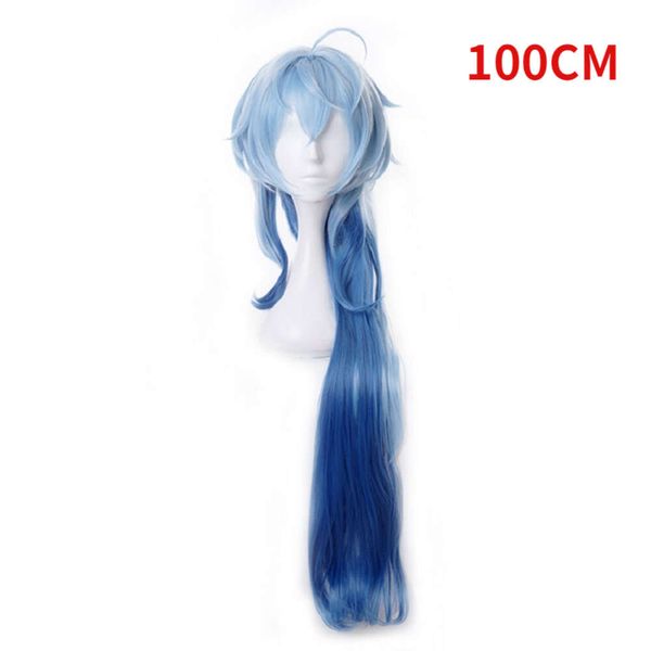 Jogo quente genshin impacto ganyu chifres gradiente luz azul escuro peruca simulação couro cabeludo sintético resistente ao calor cosplay cosplay