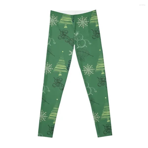 Calças ativas inverno temático padrão verde leggings feminino esportes feminino legging push up