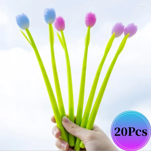 Caneta gel de silicone tulipa 20 tamanhos, canetas fofas engraçadas originais coreanas, material escolar kawaii, escrita de papelaria, lápis de tinta estética