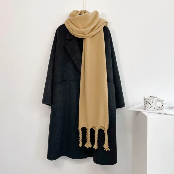 Lenços inverno quente grosso cachecol falso cashmere longo xale roubou homem mulheres vintage cor sólida lenço 220 / 60cm