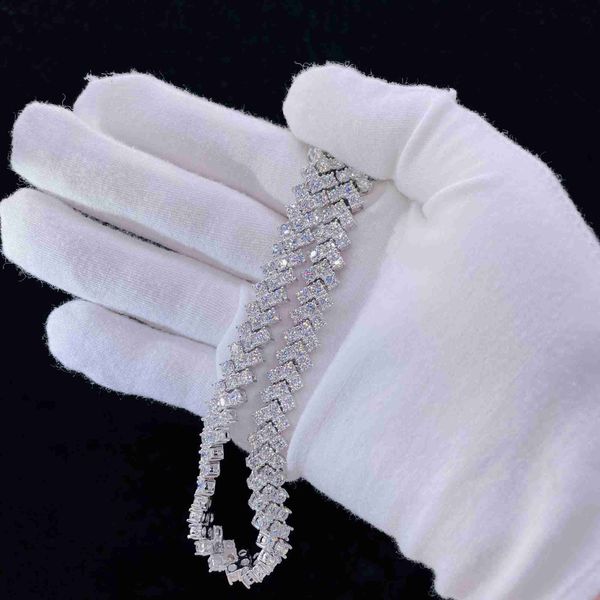 Моиссанитовые ювелирные украшения хип -хоп цепь 10 мм кубинское мужское ожерелье кольцо кольцо с серебряной кубинской связкой в ​​наличии в наличии