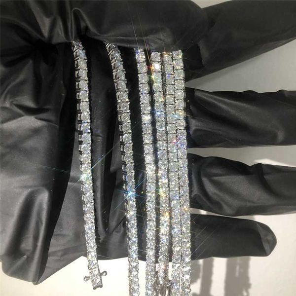 Jóias de hip -hop fino gelado de tênis de ouro branco Pulseira de tênis 925 VVS de prata esterlina Moissanite Diamond Cluster Chain de tênis