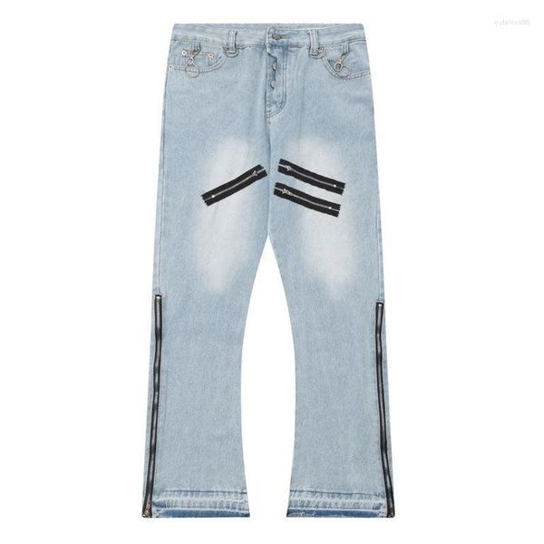 Herren Jeans Reißverschluss Nähte Dekoration Punk Hip Hop Hosen Streetwear High Street Jean Destroyed Ripped Baggy für Männer