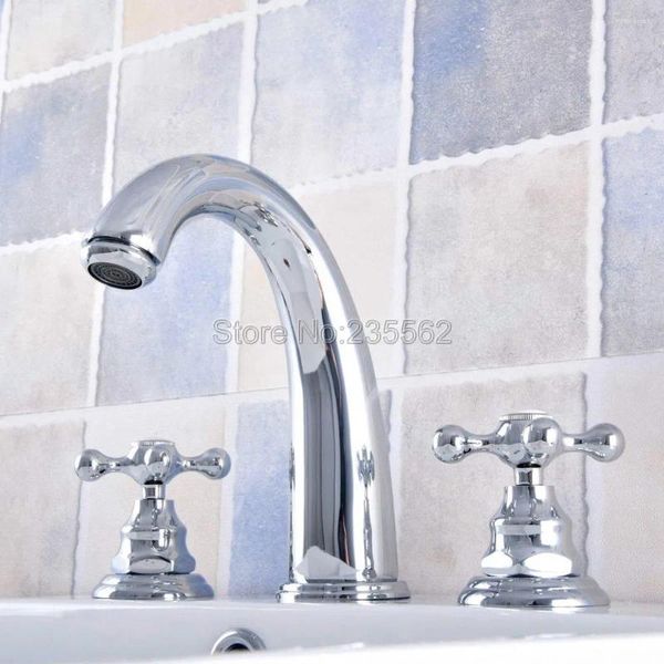 Banyo Lavabo muslukları cilalı krom yaygın musluk 3 delikli güverte monte çift saplı soğuk su karışıcı lnf535