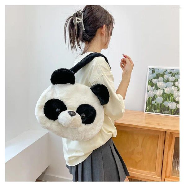 Sacos de noite Mulheres Grande Saco De Pelúcia Menina Estudante Bolsa 2023 Moda Boneca Dos Desenhos Animados Panda Ombro