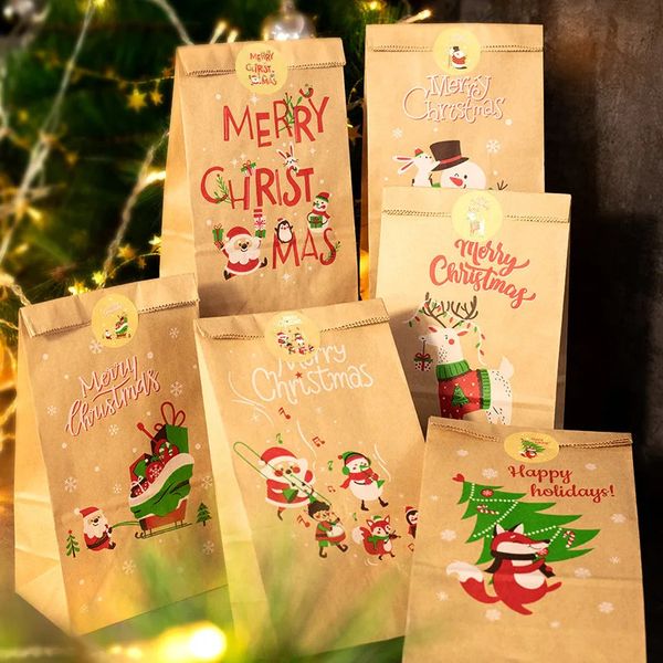 Подарочная упаковка Рождественские подарочные пакеты Мешок из крафт-бумаги Упаковка для конфет и печенья Карманный рождественский календарь приключений Цифровые наклейки Упаковочные материалы 24 шт. 231102