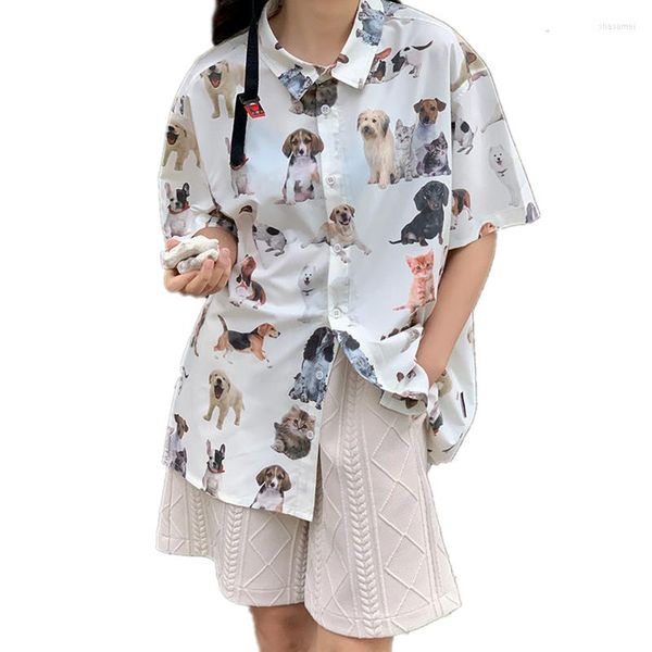 Damenblusen Frauen Lustiger Hund Tier Voller Druck Niedlich Lässige Kurzarmhemden Bluse Teenager Mädchen Sommer Koreanisch Trendy Blusas Top
