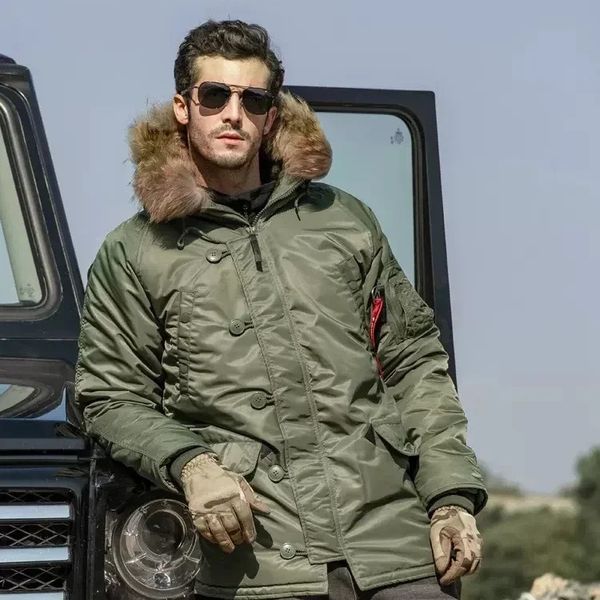 Mens Down Parkas Inverno N3B Puffer Jaqueta Homens Longo Canadá Casaco Militar Capuz de Pele Quente Trincheira Camuflagem Tático Bomber Exército Coreano Parka 231101