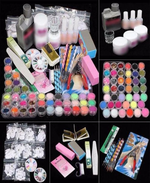 Professionale 42 punte acriliche per nail art Pennello per polvere liquida Glitter Clipper Primer File Set Strumenti per pennelli Nuova decorazione per nail art7226249