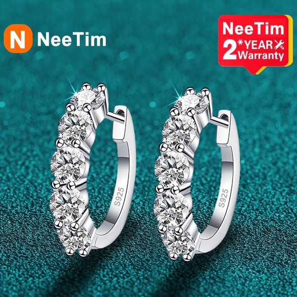 Stud NeeTim m D Farbe Ohrringe 925 Sterling Splitter Überzogene Weiß Gold Creolen für Frauen Hochzeit Party Edlen Schmuck 231101