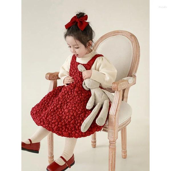 Abiti da ragazza Moda Autunno Inverno Neonate Rosso Nero Modello di fiori Senza maniche Lunghezza al ginocchio Capispalla casual per bambini