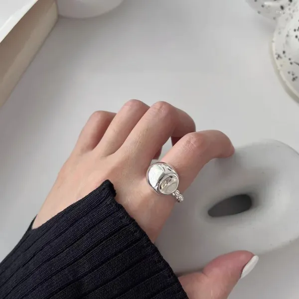 Anéis de cluster Panjbj 925 prata esterlina anel côncavo irregular para mulheres menina simplicidade hip hop ajustável jóias presente gota