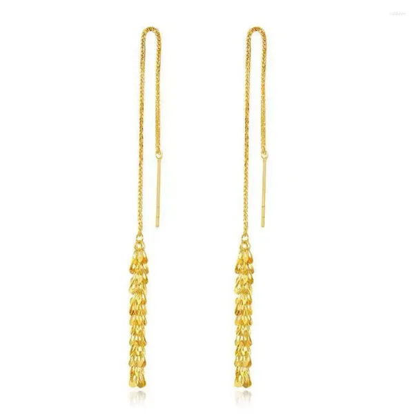 Brincos pendurados real 18k ouro amarelo para mulheres phoenix tail au750 rosa longo brinco linha gota joias presente 7.8cml