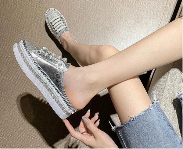 güzel bayan kadın öğrenci kızları sequin gümüş ayakkabılar su elmas kalın sole 4cm yüksek öğrenciler daireler üzerinde kayma loafers büyük boyutu yapabilir 41 42