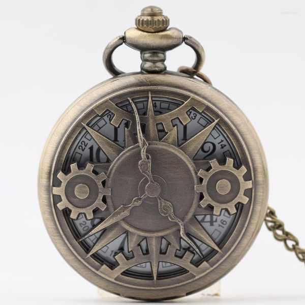 Relógios de bolso Antique quartzo relógio de engrenagem hollow design de design retro pingente para homens presentes de mulheres presentes