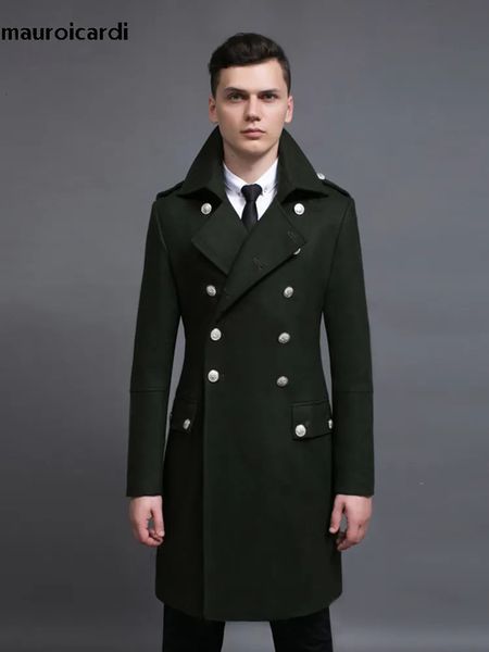 Мужское полушерстяное пальто Mauroicardi, осенне-зимнее длинное теплое шерстяное пальто, мужское двубортное роскошное элегантное стильное пальто в европейском стиле 231102