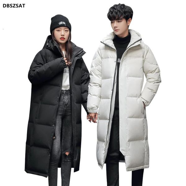 Jaquetas masculinas XK S-3XL Mens Pato Branco Jaqueta Inverno Masculino Casacos Zíper Estilo Longo Sólido Com Capuz Engrossar Outerwear Roupas Hy169 231101