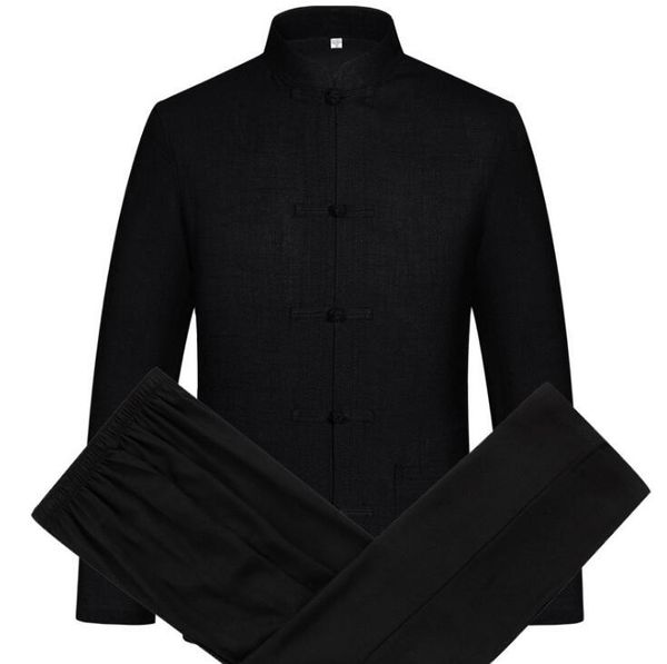 Abiti da uomo Giacca a maniche lunghe da uomo di mezza età Blazer Masculino Slim Fit Primavera Autunno Cappotti di lino Abito da uomo Tang Colletto alla coreana in stile cinese