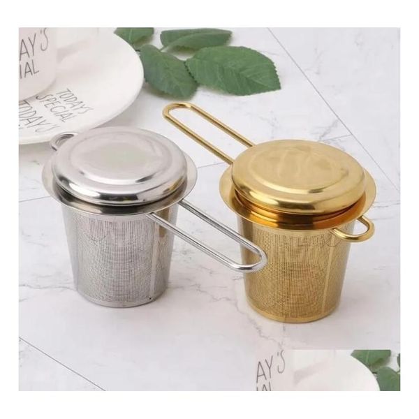 Kaffee Tee Werkzeuge Ups Wiederverwendbare Mesh Werkzeug Infuser Edelstahl Sieb Lose Blatt Teekanne Gewürz Filter Mit Deckel Tassen Küche Acce Dhqmz