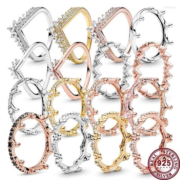 Anéis de cluster 925 prata esterlina luz extravagante desejando osso coroa de cristal feminino pan anel presente de casamento de alta qualidade charme jóias