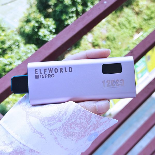 Original Elfworld Shock preço ultima pro 12000 Puffs 0% 2% 5% pré-preenchido 18ml E-líquido novo design venda quente 15k18k20k personalizado descartável vape elf fluxo de ar barra de tela led