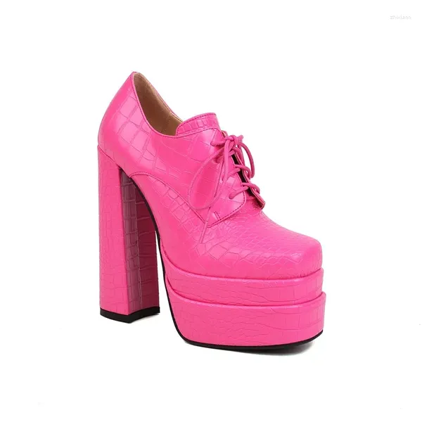 Dress Shoes 2023 Autumn Women Deep Mouth Plus Size 34-43 Stone Pattern Microfiber Lace Up Super High Heel Platform