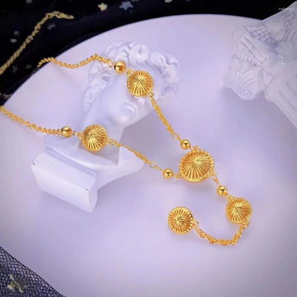 Pingentes puro 14k amarelo ouro cor pingente colar para mulheres oco círculo borla conjunto de corrente integrado jóias finas presente