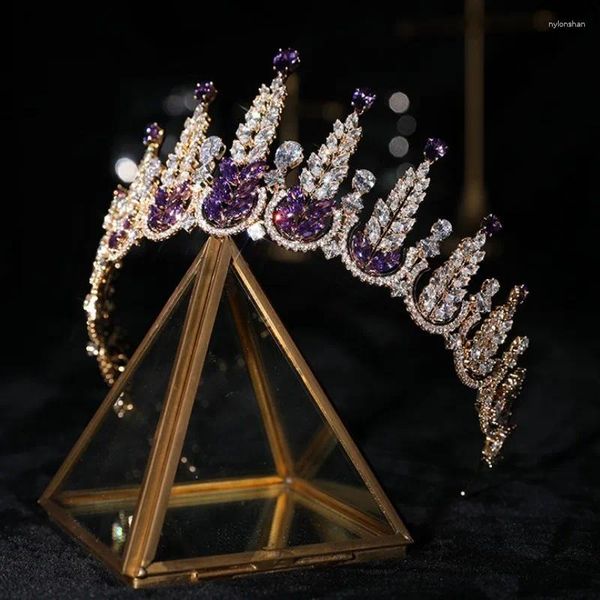 Grampos de cabelo MYFEIVO Full Zircon Crown Acessórios de casamento banhado a ouro CZ feminino tiara de noiva HQ2157