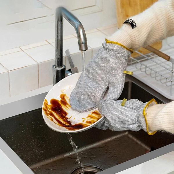 Luvas descartáveis de fibra de bambu para lavar louça antiaderente prata fio deuses limpeza de cozinha à prova de óleo aço à prova d'água