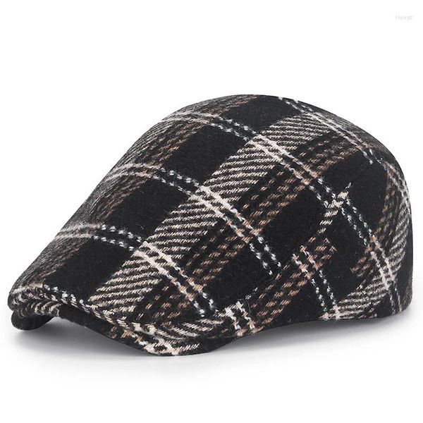 Berretti Cappello scozzese Donna Cappelli da ragazzo in lana spessa per uomo Autunno Inverno Stile britannico Pittore Moda Casual Berretto Boina Maschile