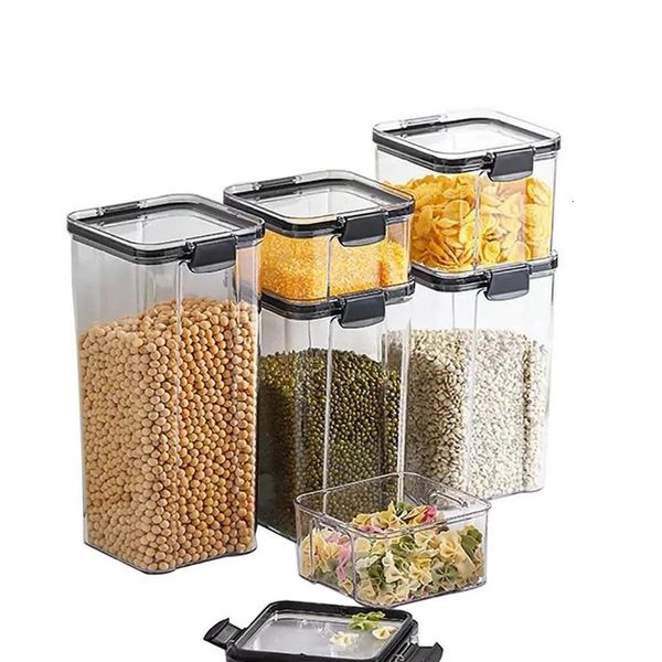 Garrafas de armazenamento JARS Recipientes de armazenamento de alimentos Latas de latas de plástico caixas de armazenamento de plástico caixas de armazenamento de alimentos empilháveis ​​tanques de armazenamento de cozinha 2303331