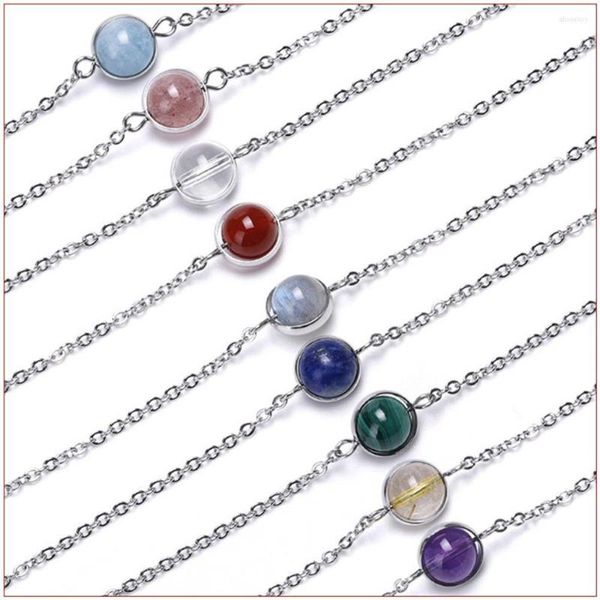 Braccialetti con ciondoli 6 pezzi Braccialetto di perline di trasferimento di cristallo naturale per gioielli di meditazione in acciaio platino fragola fiore di pesco