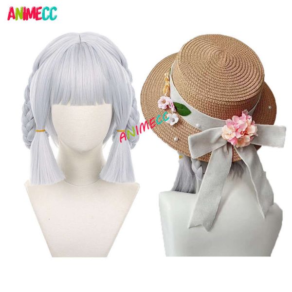 Kamisato genshin impacto cosplay peruca chapéu nova pele trançada resistente ao calor ayaka springbloom missive festa bonito perucas cosplay