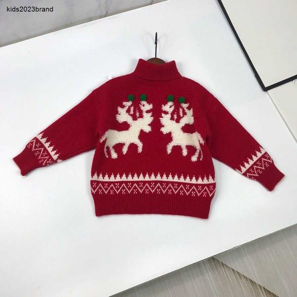 Yeni Sonbahar Yüksek Yaka Bebek Kazak Kırmızı Kalp Tavşan Jacquard Erkek ve Kız Boğaz Boyutu 110-160 Çocuk Noel Giyim Nov05