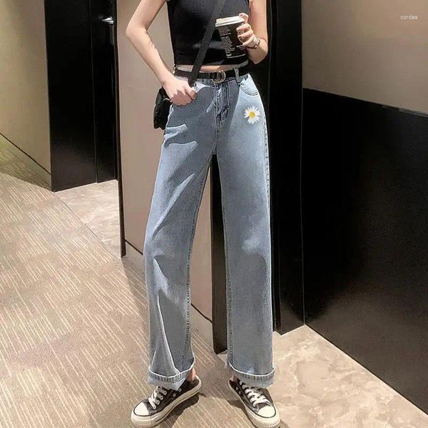 Jeans da donna Baggy Donna Sciolto Dritto Mamma Sottile Vita alta Gamba larga Drappo Mop Pantaloni a figura intera in denim 2023 Primavera Estate