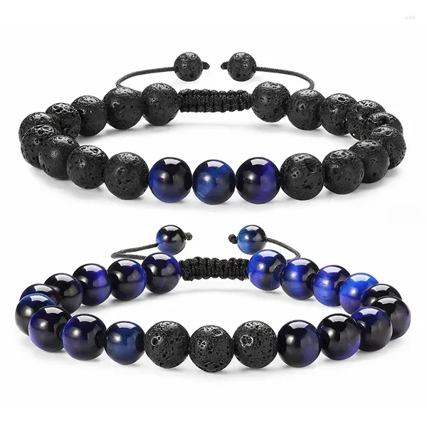 Strand Lover 8mm Perline di lava nera Bracciale in pietra occhio di tigre blu per donna Uomo Diffusore di olio essenziale Gioielli energetici Buddha