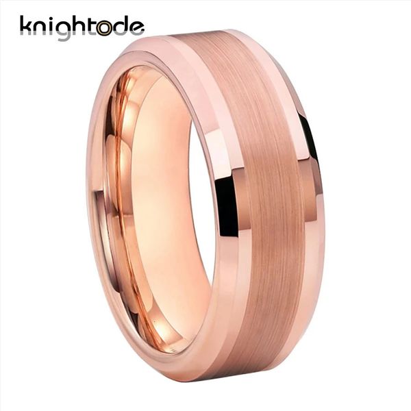 Anéis de casamento 6mm 8mm de alta qualidade rosa cor de ouro banda de tungstênio centro de noivado escovado bordas chanfradas polido ajuste 231101