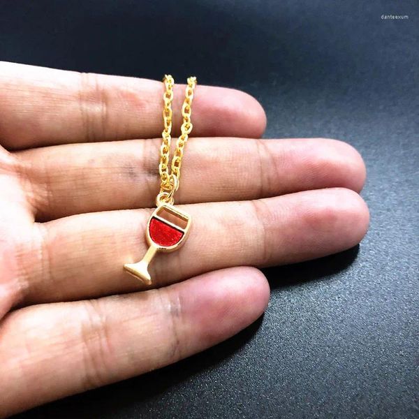 Ожерелья с подвесками, женское филигранное ожерелье с чашкой вина, романтическое красное ожерелье с надписью «Love Memory», свадебные модные вечерние украшения