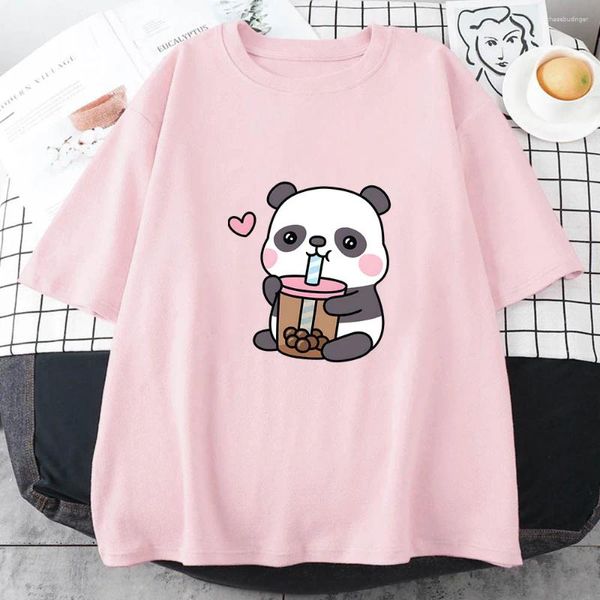 Damen T-Shirts Bubble Boba Milk Panda Männer/Frauen Ästhetisches T-Shirt Manga Cartoon Kawaii Tops Baumwolle T-Shirts Unisex Hochwertige Kleidung