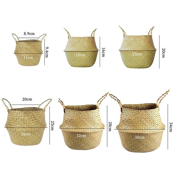 Cestini portaoggetti Seagrass Vimini Lavoro Cesto in rattan Appeso Piantare Vaso di fiori Stoccaggio Cesto della biancheria Cesta Mimbre Decorazione del giardino di casa 230331