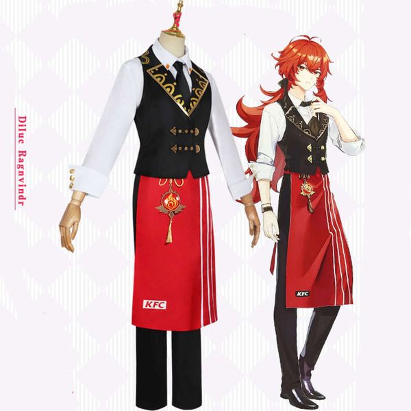 Spiel Genshin Diluc Ragnvindr Esszimmer Anzug Wunderschöne hübsche Uniform Anime Cosply Halloween Kostüm Karneval Outfit 2021 NEUE Cosplay