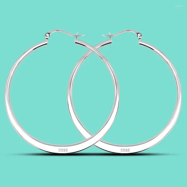 Orecchini pendenti da donna in argento sterling 925 massiccio - minimalista 54 mm cerchio rotondo gioielli con ciondoli per feste regali di compleanno