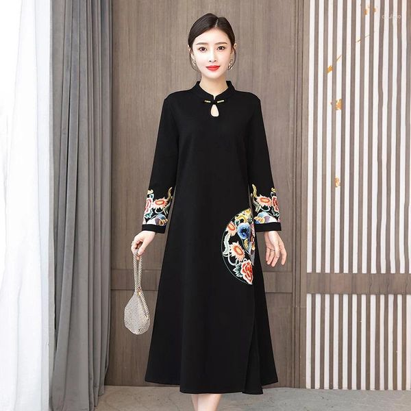 Vestidos casuais 2023 Tang vestido feminino estilo chinês hanfu bordado china-chique primavera e outono retro