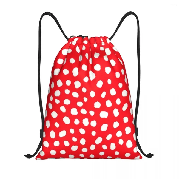 Sacos de compras Bonito Dálmata Cão Manchas Vermelhas Cordão Mochila Mulheres Homens Ginásio Esporte Sackpack Portátil Polka Dot Bag Sack