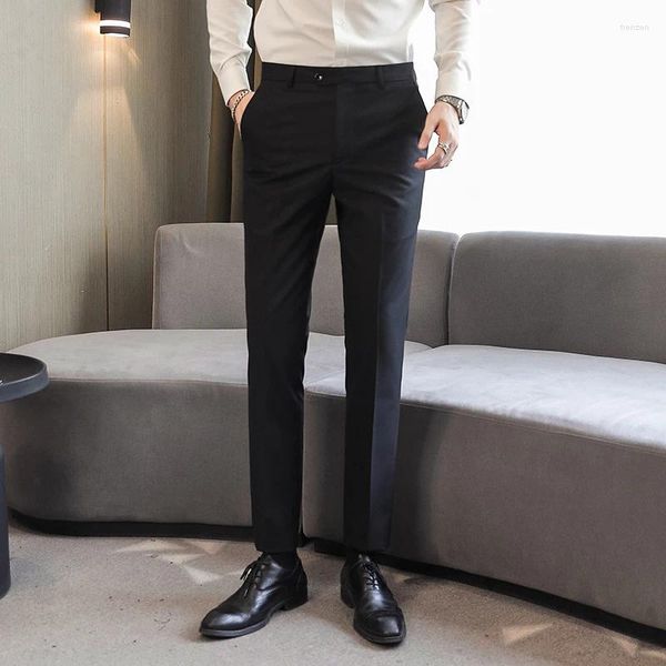 Erkek Suits Kore Moda Erkek Takım Pantolon İş Meslek İnce Fit Elbise Ofis Pantolonları Düz ​​Black Beyaz Tam Uzunluk